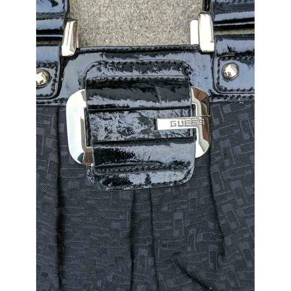 Guess Womens Satchel Handbag Black Monogram Signature Patent Trim Top Handle Bag - Picture 4 of 7